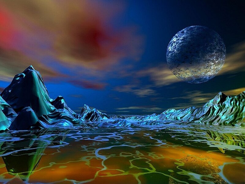 Alien Landscape with Moon — Blue, Dramatic