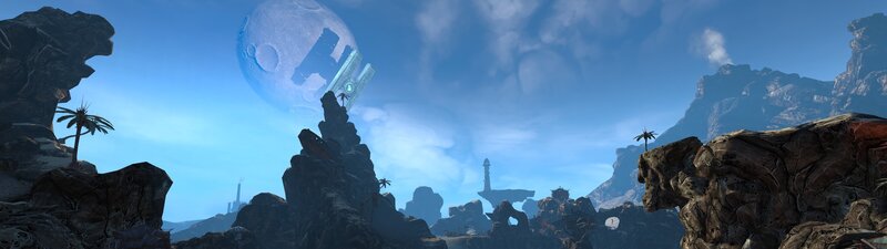 Alien Landscape with Moon — Blue, Serene, Afternoon