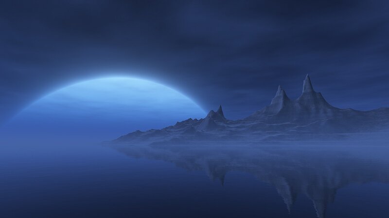 Alien Landscape with Moon — Blue, Serene
