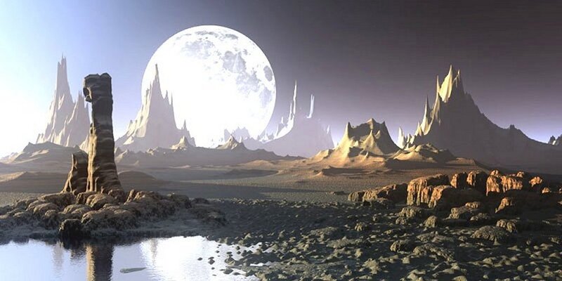 Alien Landscape with Moon — Brown, Dramatic