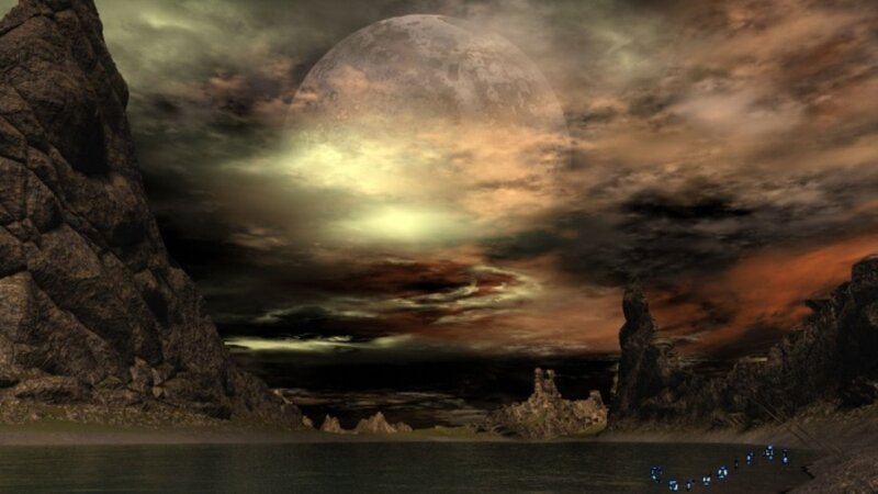 Alien Landscape with Moon — Brown