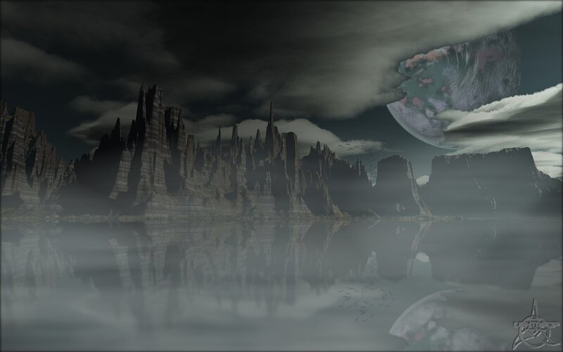 Alien Landscape with Moon — Gray, Dramatic