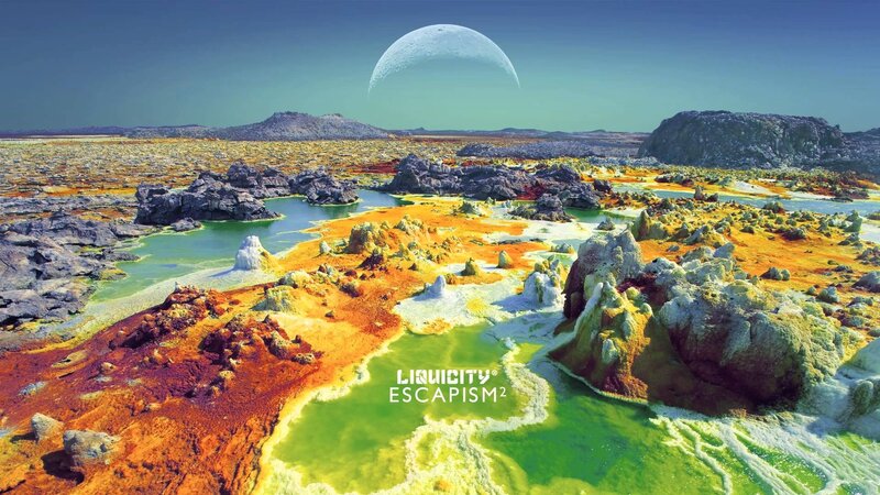 Alien Landscape with Moon — Green, Dramatic, Digital Art