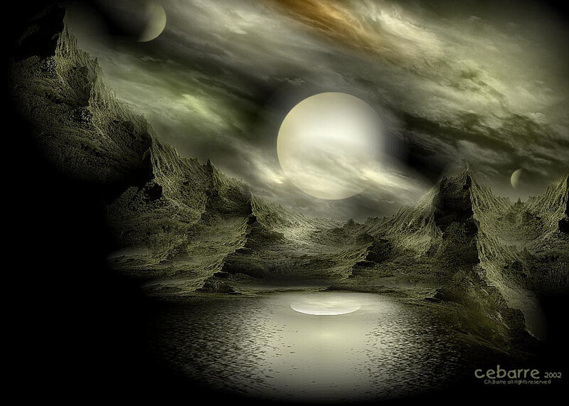 Alien Landscape with Moon — Green
