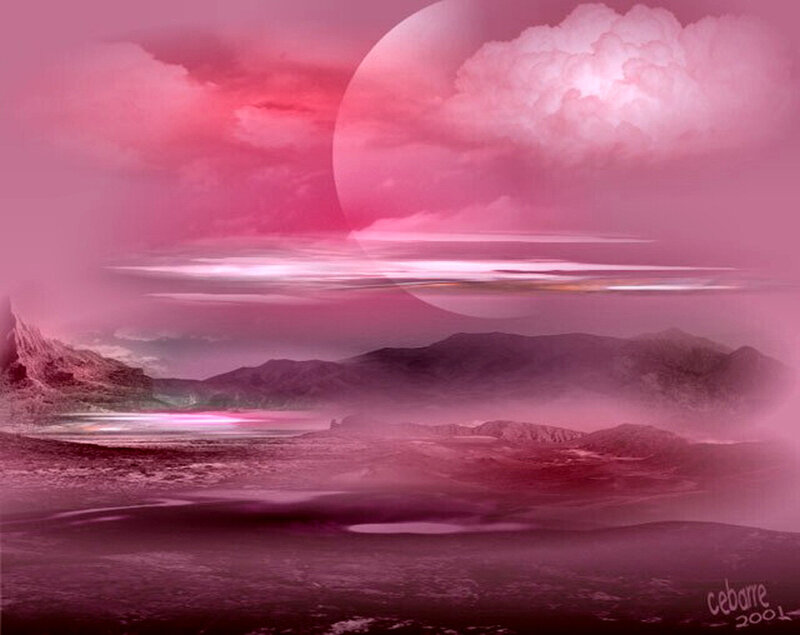 Alien Landscape with Moon — Pink
