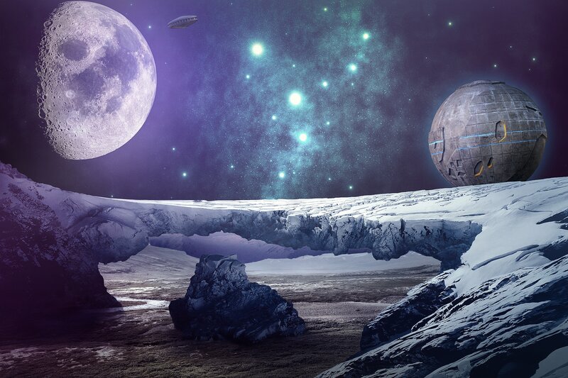 Alien Landscape with Moon — Purple, Dramatic