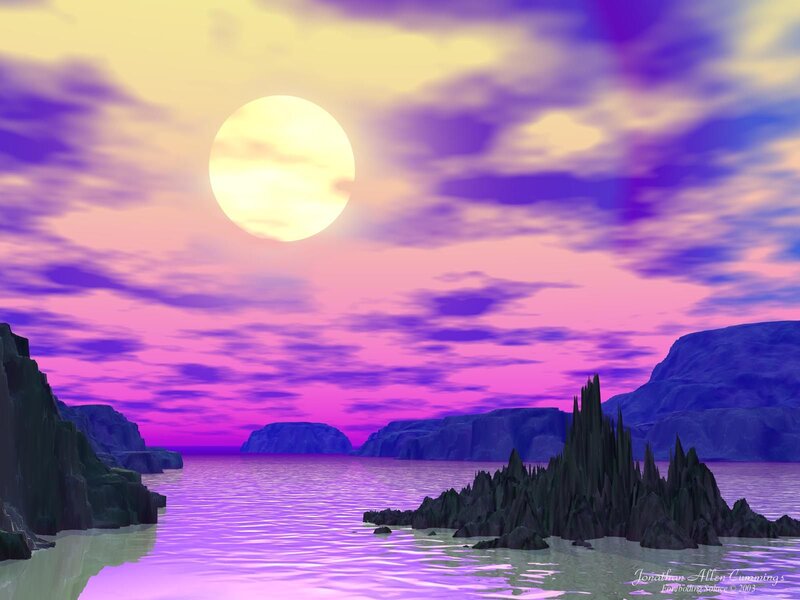 Alien Landscape with Moon — Purple, Serene