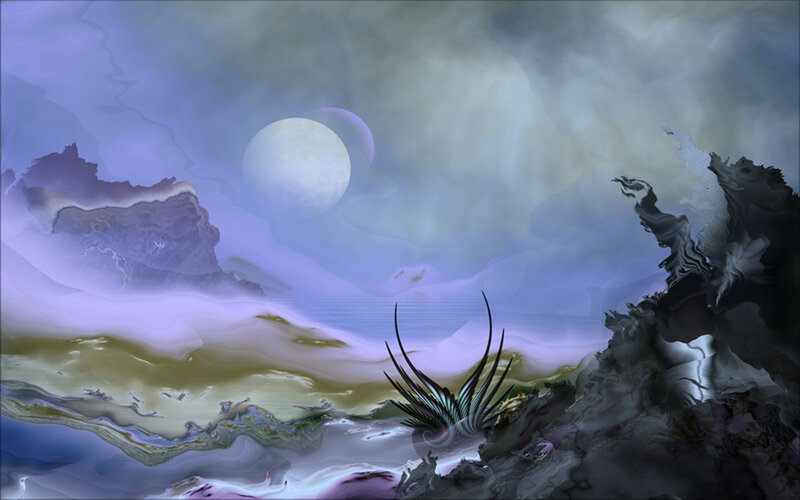 Alien Landscape with Moon — Purple
