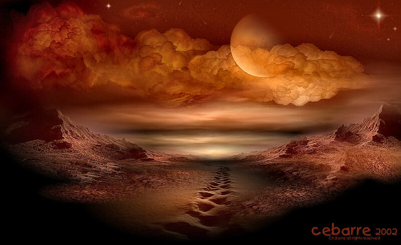Alien Landscape with Moon — Red