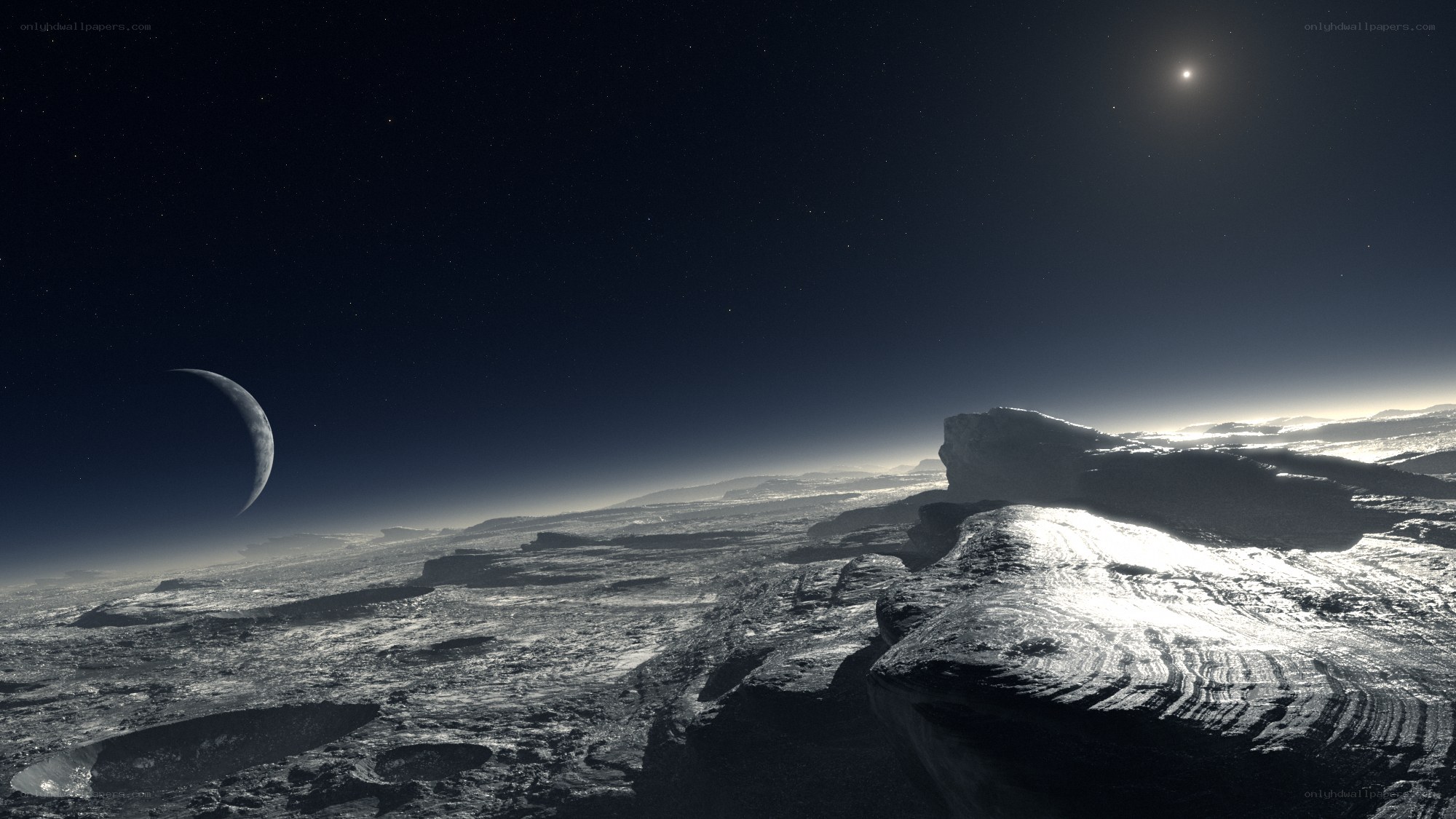 Alien landscape with moon