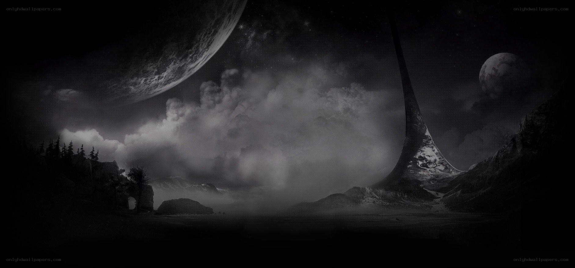 alien landscape with moons