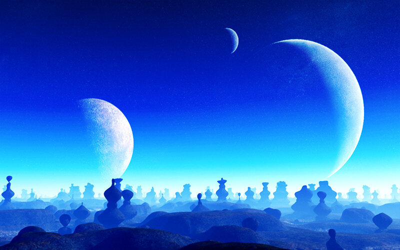 Alien Landscape with Moons — Blue