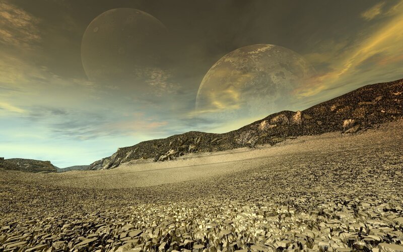 Alien Landscape with Moons — Brown, Dramatic