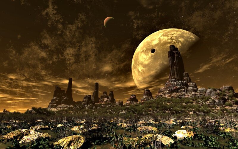 Alien Landscape with Moons — Brown