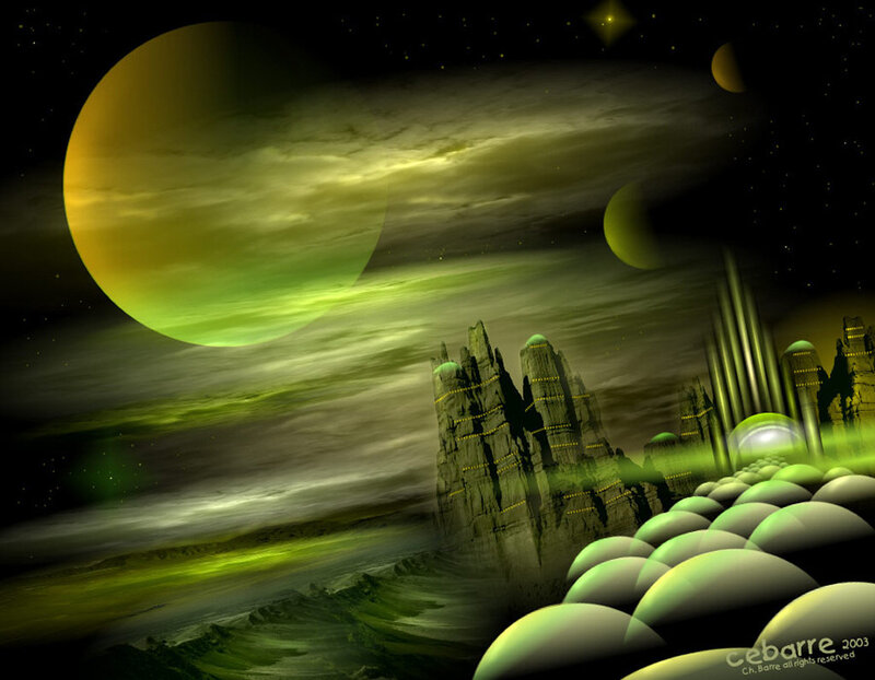 Alien Landscape with Moons — Green