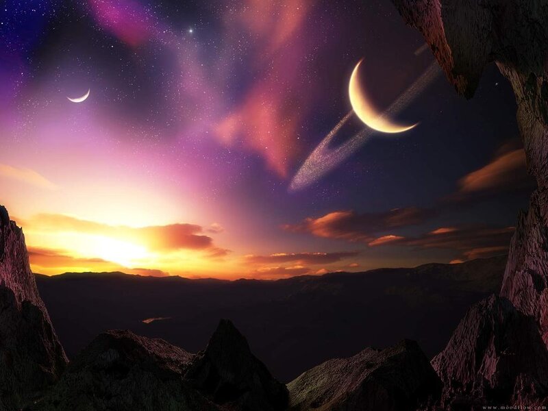 Alien Landscape with Moons — Purple, Dramatic