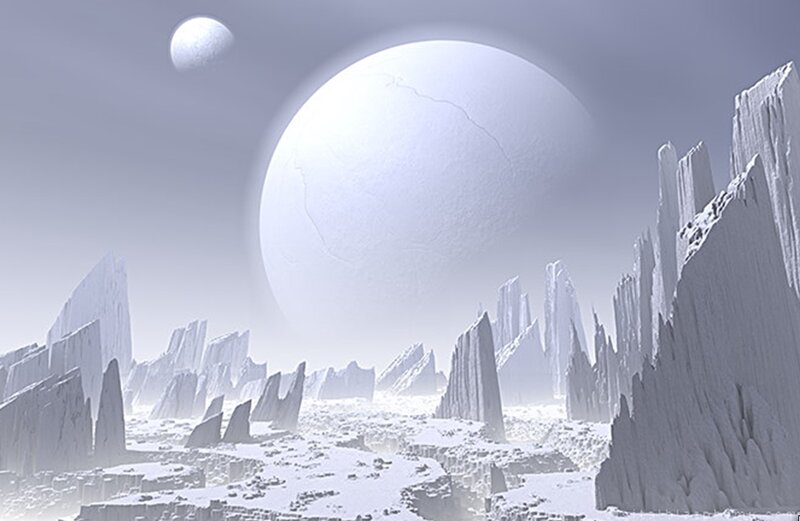 Alien Landscape with Moons — White, Desolate
