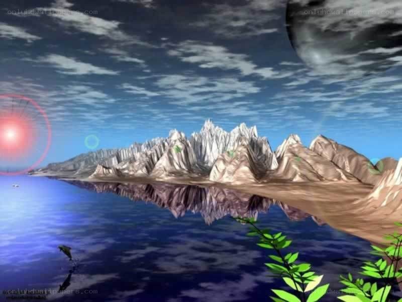alien landscape with mountains and sea