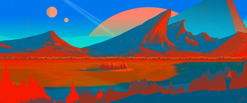 Alien Landscape with Mountains — Blue, Dramatic