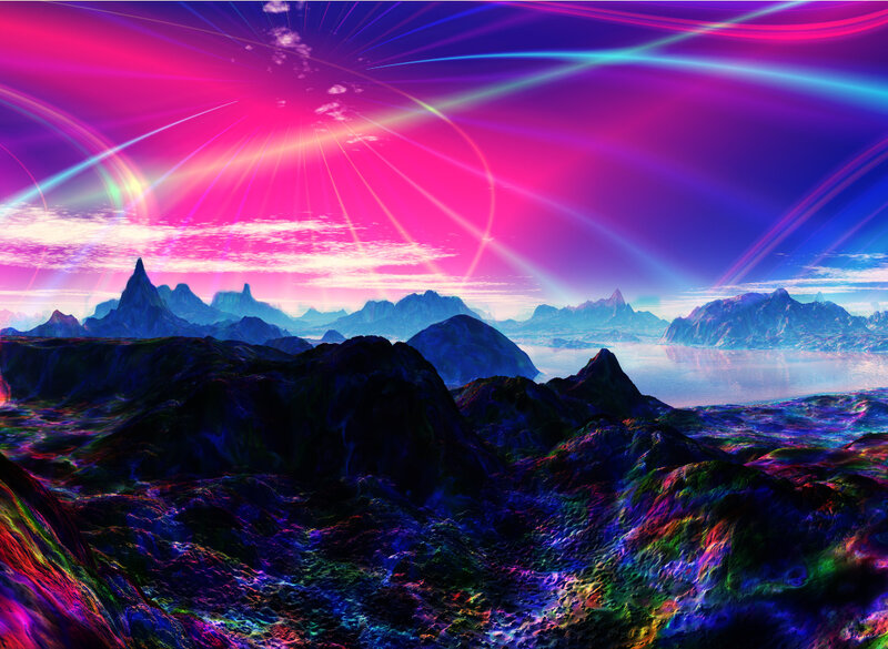 Alien Landscape with Mountains — Pink