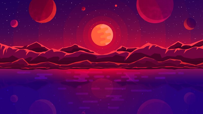 Alien Landscape with Mountains — Purple, Dramatic, Night