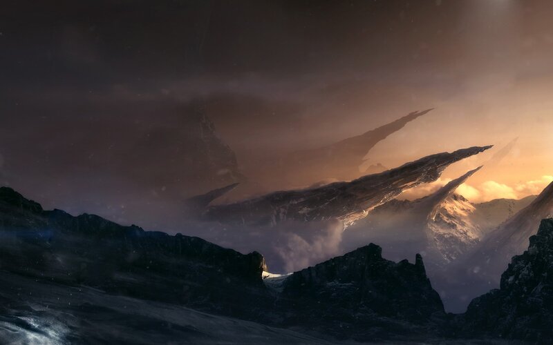 Alien Landscape with Mountains — Purple, Dramatic, Sunset