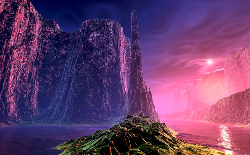 Alien Landscape with Mountains — Purple, Dramatic