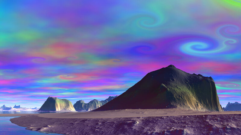 Alien Landscape with Mountains — Purple