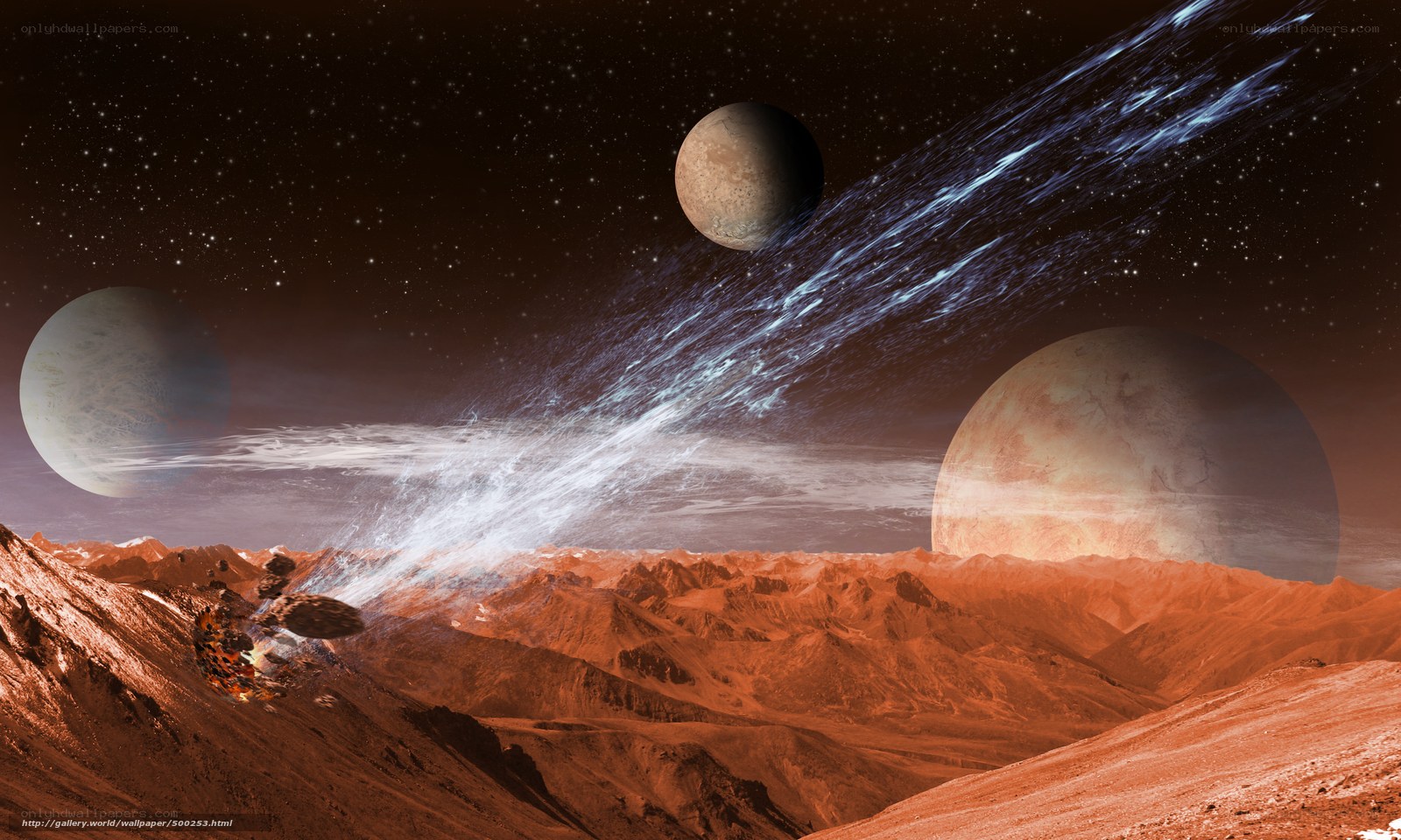 Alien landscape with multiple moons