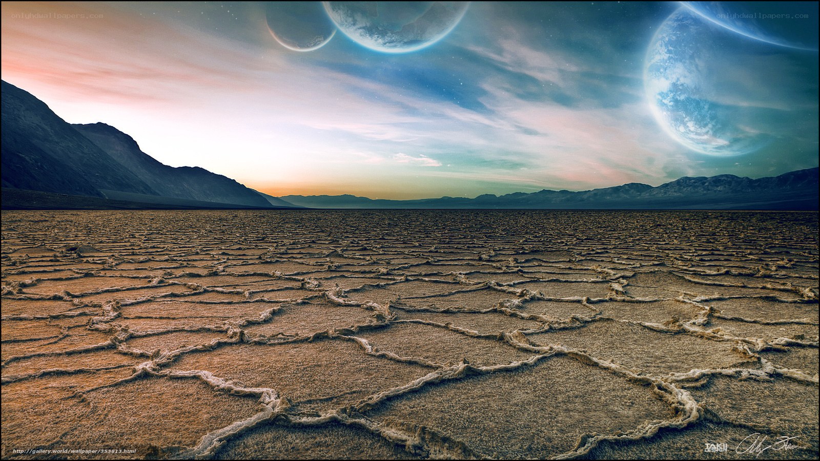 alien landscape with multiple moons