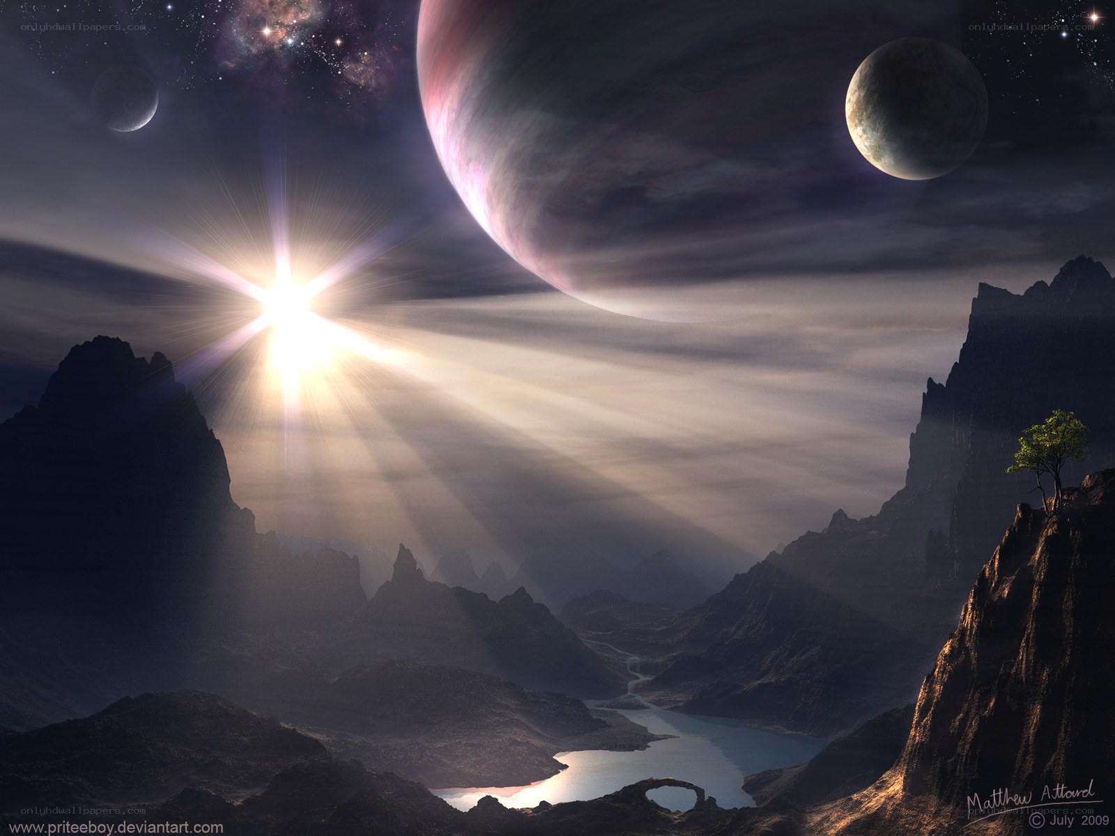 alien landscape with multiple planets
