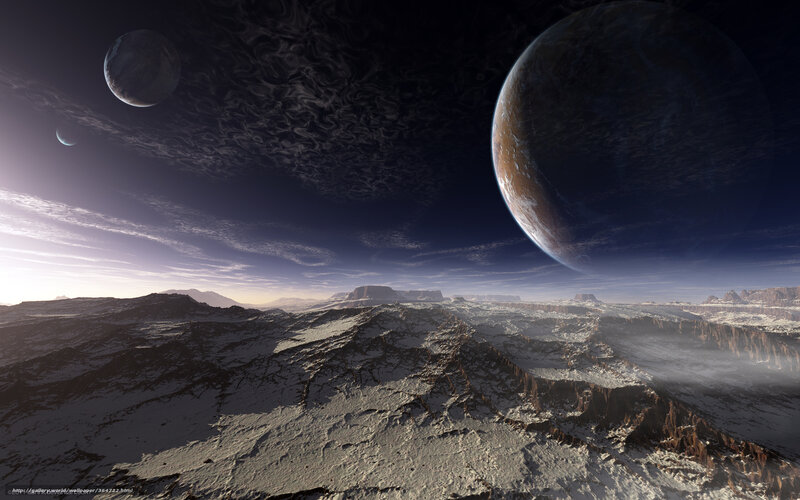 Alien landscape with multiple planets