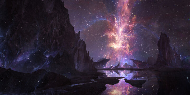 Alien Landscape with Nebula — Purple