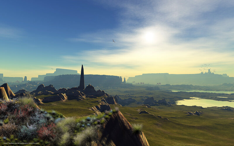 alien landscape with obelisk