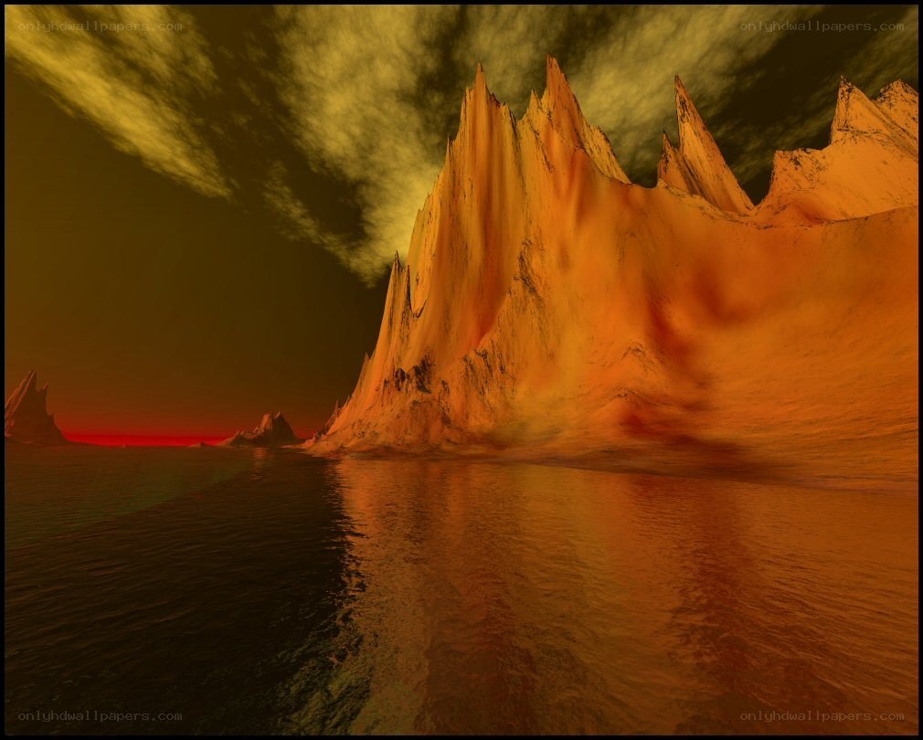 alien landscape with orange mountains