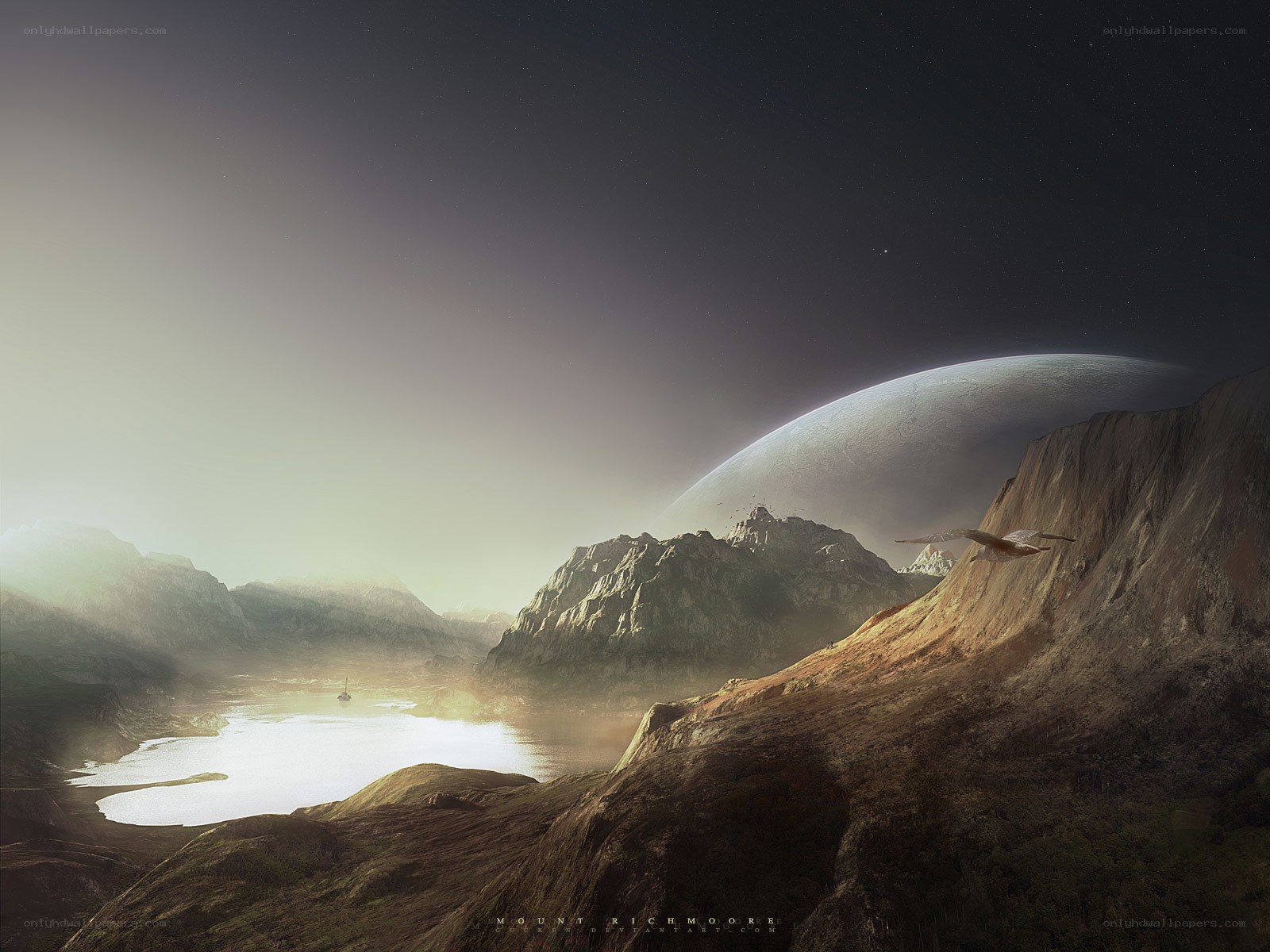 Alien landscape with planet