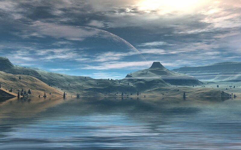 alien landscape with planet
