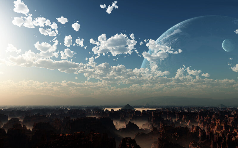 Alien Landscape with Planet — Blue