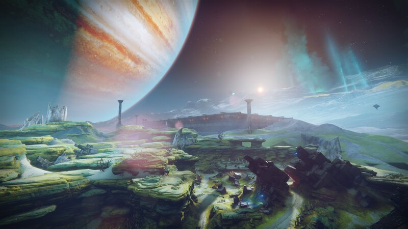 Alien Landscape with Planet — Green, Dramatic, Night