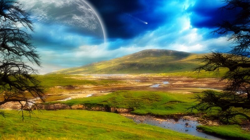 Alien Landscape with Planet — Green