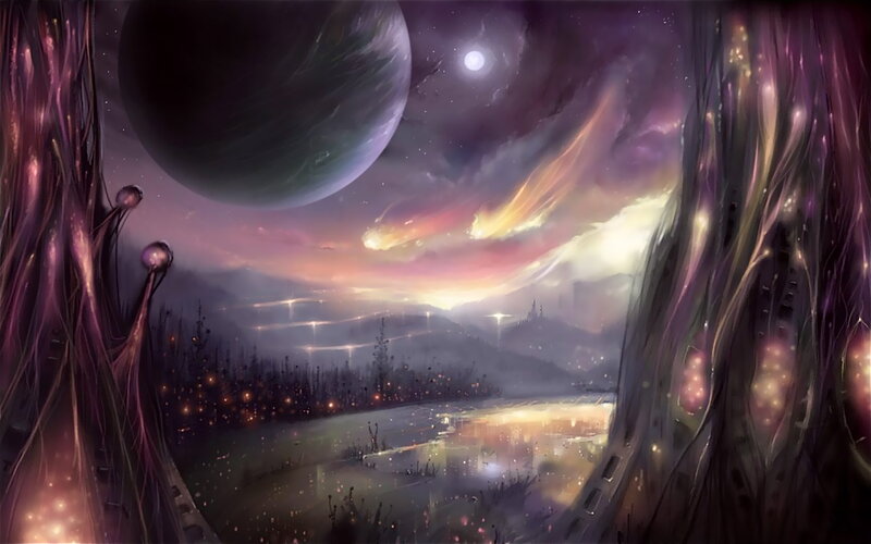 Alien Landscape with Planet — Purple