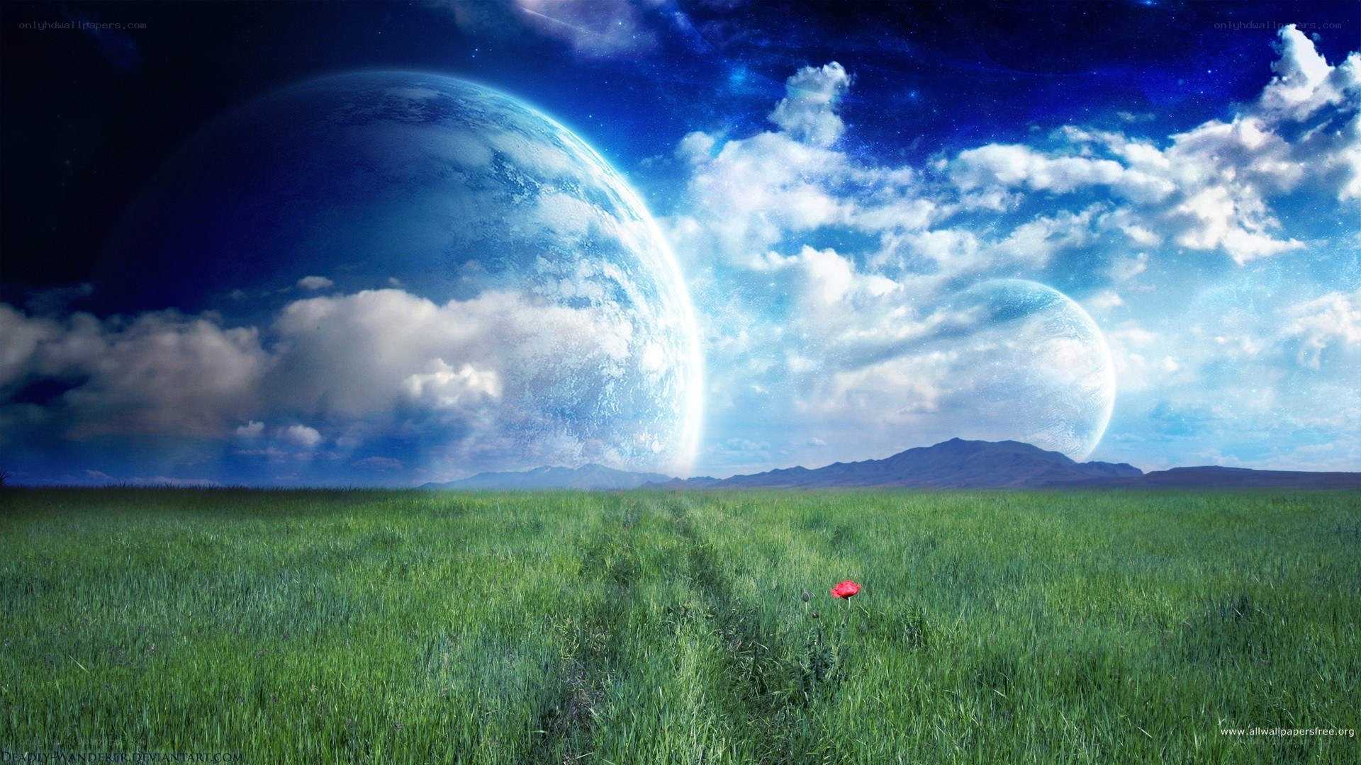 alien landscape with planets