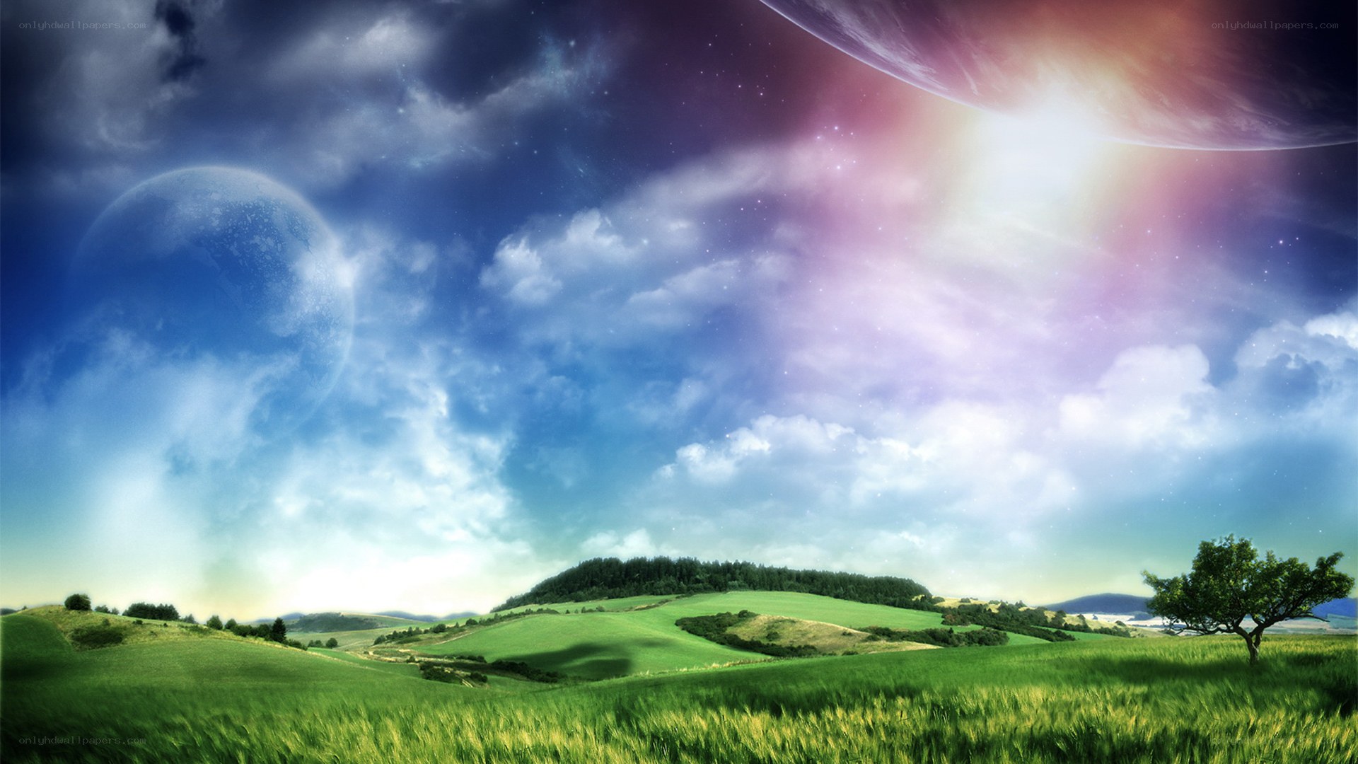 Alien landscape with planets