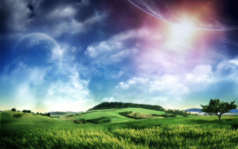 Alien landscape with planets