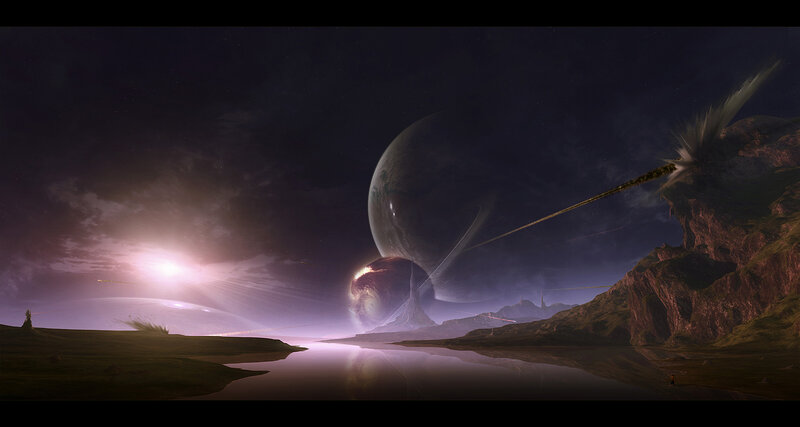 Alien landscape with planets