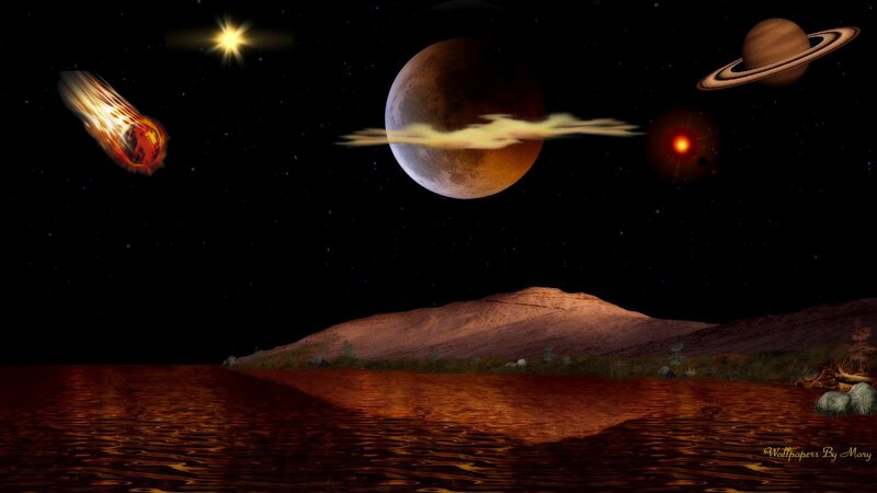 Alien Landscape with Planets — Black