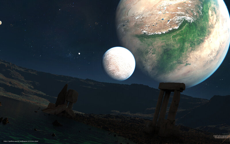 Alien Landscape with Planets — Blue, Dramatic
