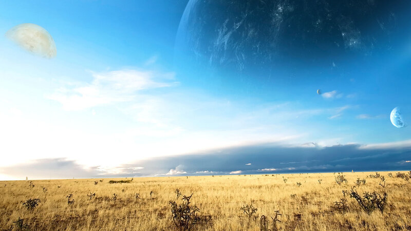 Alien Landscape with Planets — Blue