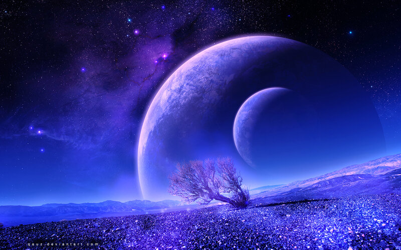 Alien Landscape with Planets — Purple, Dramatic, Night
