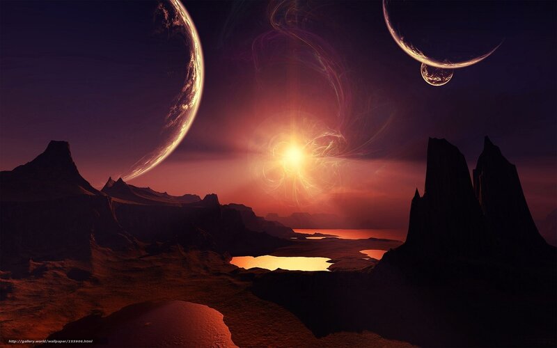 Alien Landscape with Planets — Purple, Dramatic, Sunset